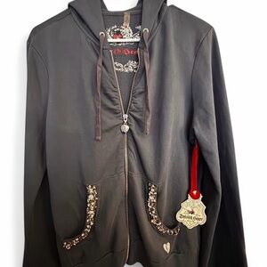 Ed Hardy Black Hoodie with Embellished Pockets